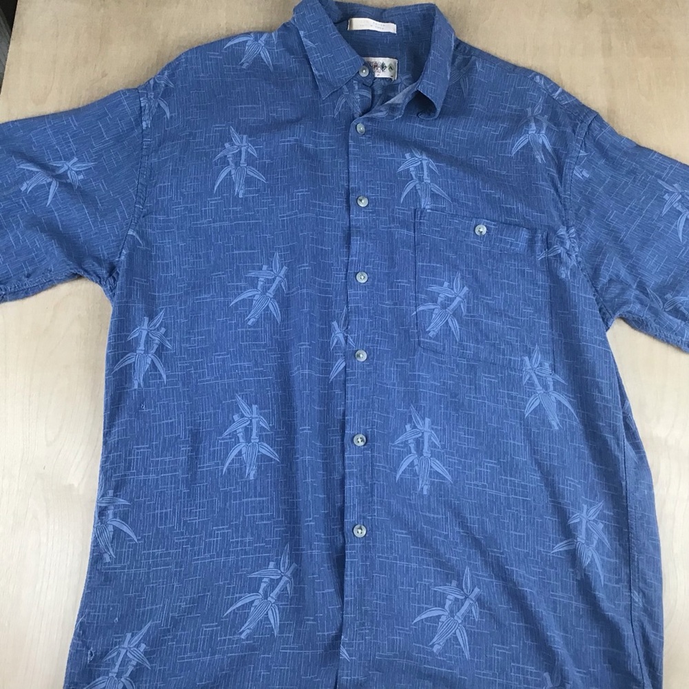 Vintage Campia Moda Mens Large Button Up Hawaiian Shirt  Bamboo Stocks Blue
